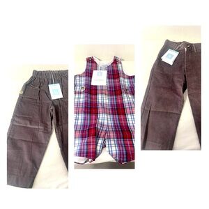 Bella Bliss Boys Bundle of (3) Plaid Overalls & 2 Corduroy Pants Size 2 Cotton